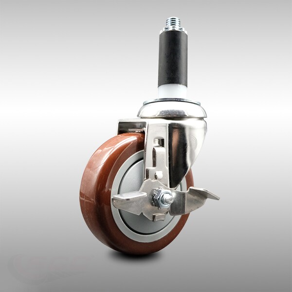Service Caster 4 Inch 316SS Maroon Polyurethane Swivel 1-1/8 Inch Expanding Stem Caster Brake SCC-SS316EX20S414-PPUB-MRN-TLB-118 - main
